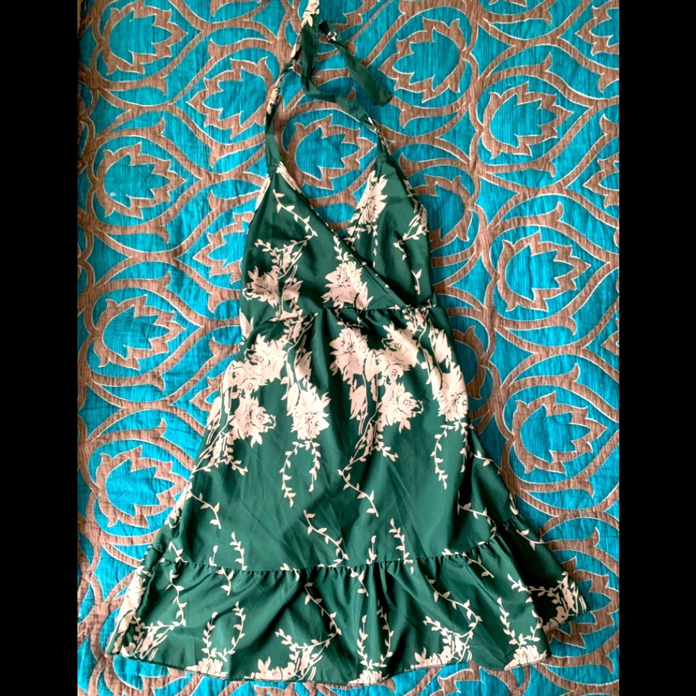 Green floral halter dress
